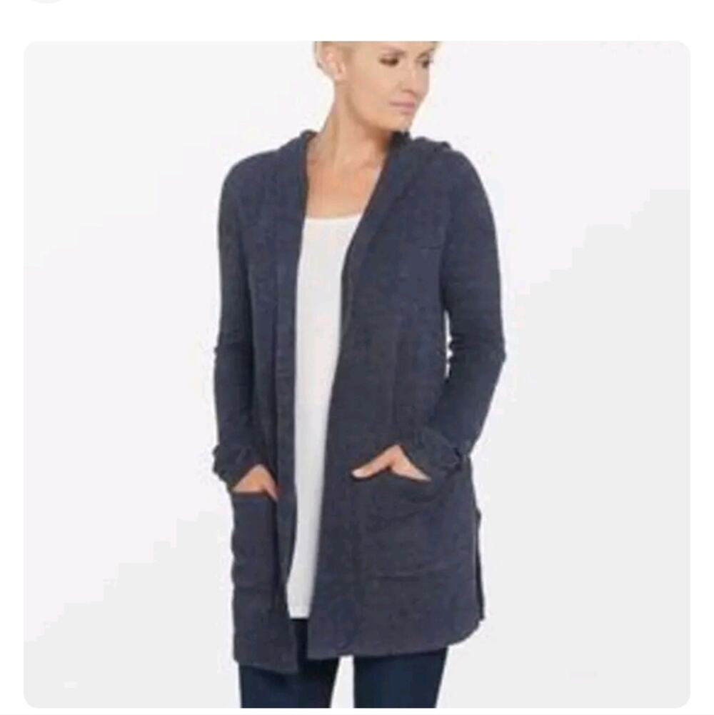 Barefoot Dreams CozyChic Lite Hooded Open Front Cardigan Coatigan Style …